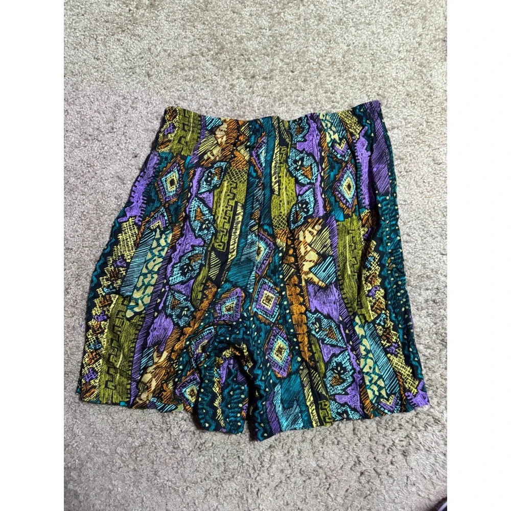 Vintage KWBL Los Angeles Abstract Geometric High Waist Shorts Multi Color Small